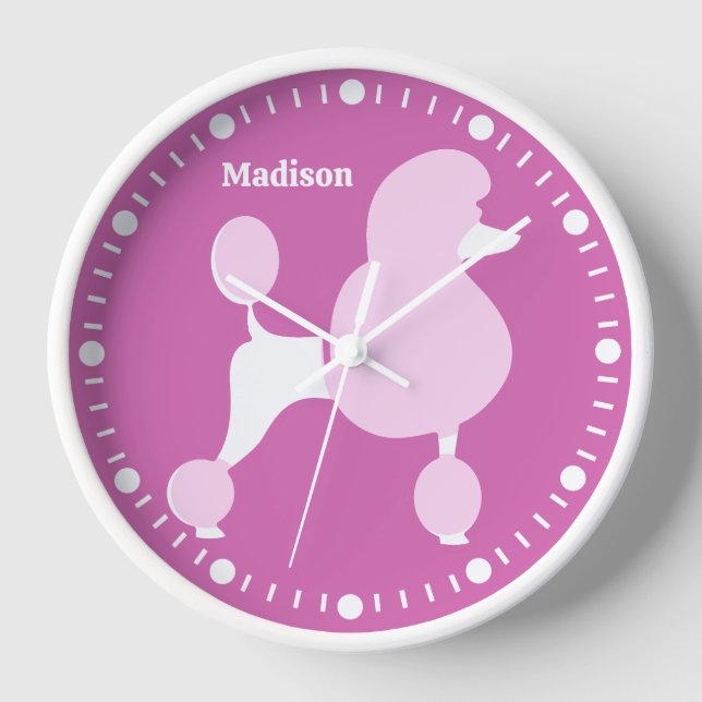 Horloge de caniche rose du nom personnalisé (Recto)