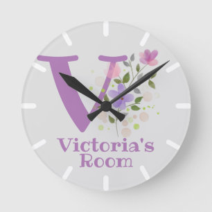 Horloge de chambre pour enfants avec nom et initia