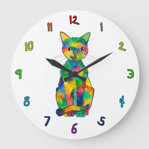 Horloge de chat d'arc-en-ciel