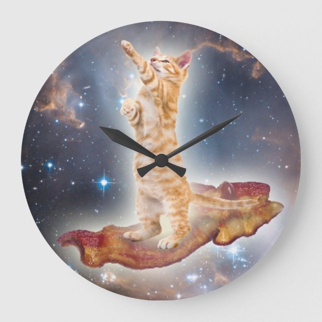 Horloge de chat de surf Bacon (Recto)