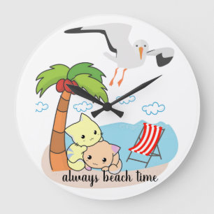 Horloge de chat plage mouette Miaou