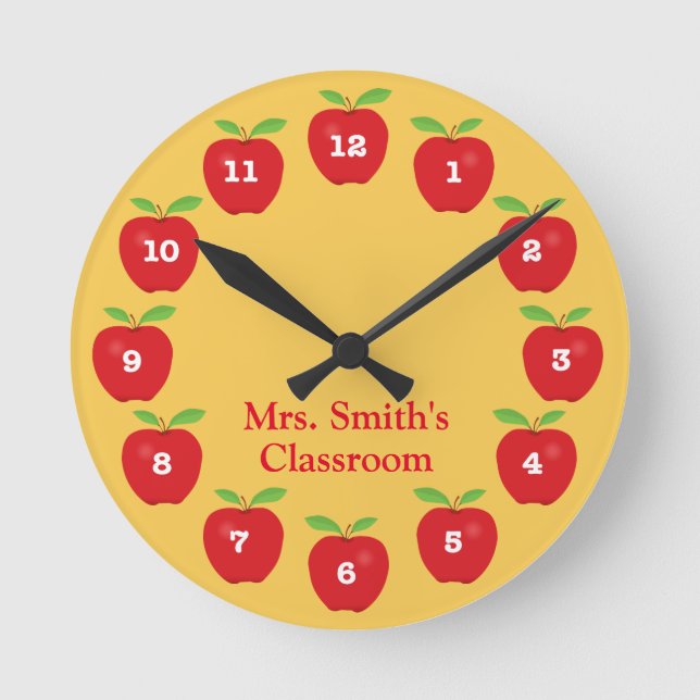 Horloge de classe avec pommes sur jaune (Recto)
