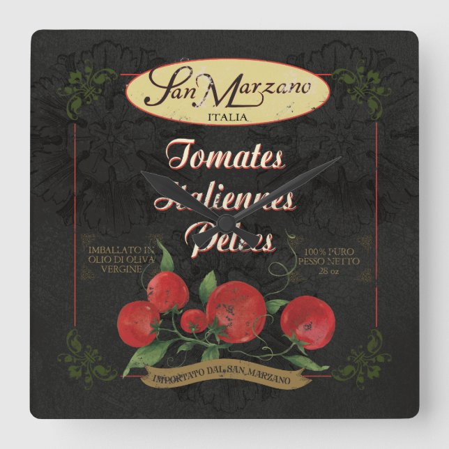 Horloge de cuisine italienne, Étiquette de tomates (Recto)