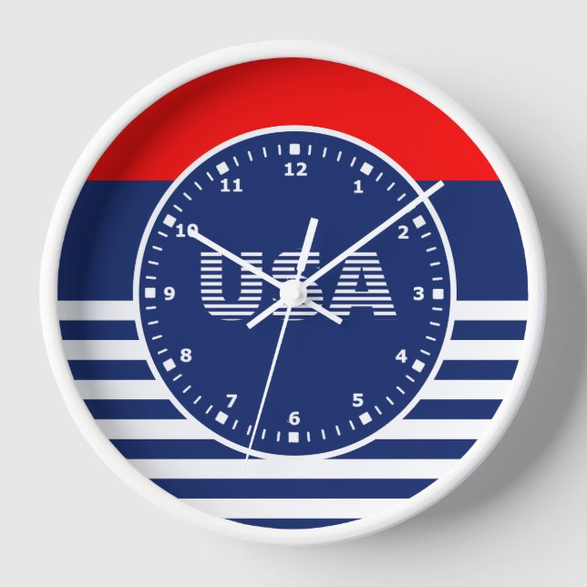 Horloge de design rouge, blanc et bleu américain (Recto)