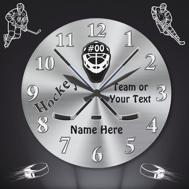 Horloge de hockey personnalisée, Cadeaux d'équipe  (Hockey Gifts for Seniors. Hockey Christmas Gifts for Players. Hockey Team Gift Ideas. Silver,  Black)