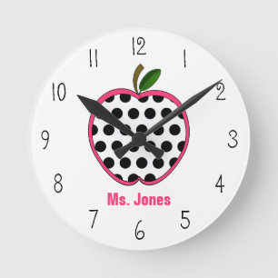 Horloge de l'enseignant de la pomme Polka Dot