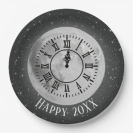 Horloge de minuit du Nouvel An sur assiette en pap