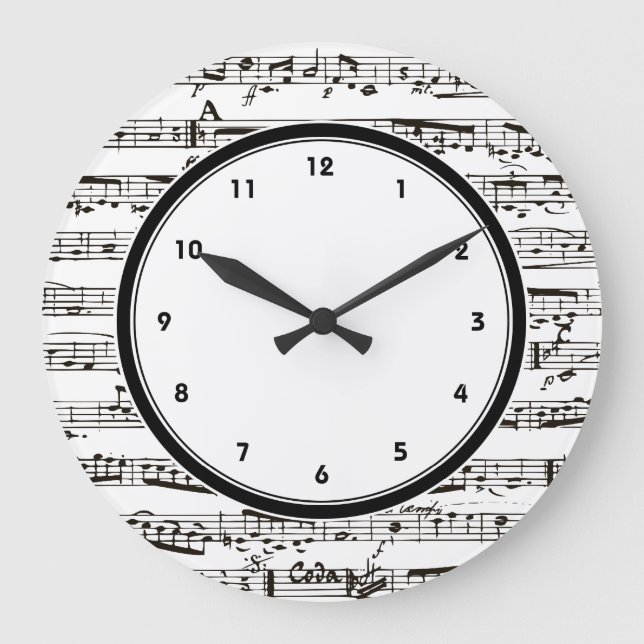 Horloge de notes de musique en noir et blanc avec  (Recto)