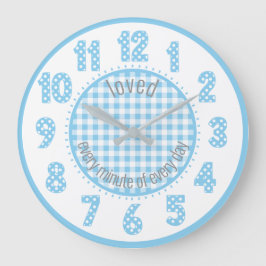 Horloge de nurserie Baby Blue Gingham à pois pour 