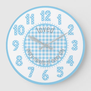 Horloge de nurserie Baby Blue Gingham à pois pour 