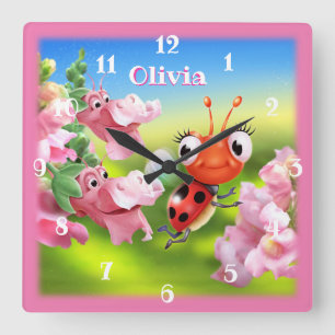 Horloge de nurserie carrée Ladybug dans le jardin 