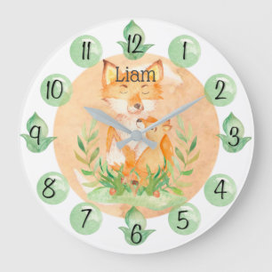 Horloge de nurserie pour bébé renard feuille perso
