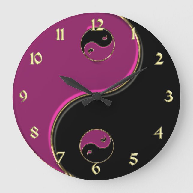 Horloge de Yin Yang dans le noir et les roses (Recto)