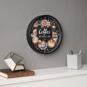 Horloge Décor de café - Mèmes de café Mur de tableau noir