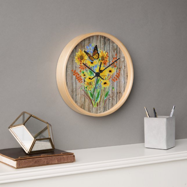 Horloge Décor Fleur sauvage rustique (Bureau)