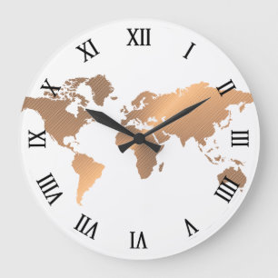 horloge d'en cuivre de carte du monde