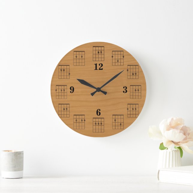 Horloge des accords de guitare face sur bois (Maison)