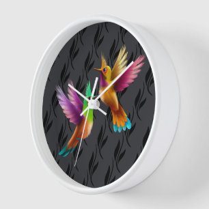 Horloge Des colibris à crête colorée en vol