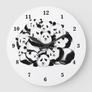 Horloge des Pandas - Gros Hugs - Peinture noire bl