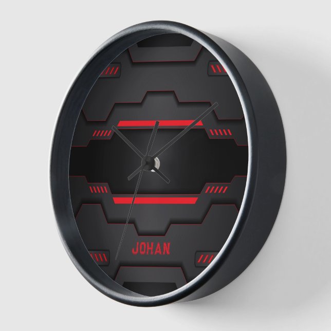 Horloge Design métallique noir et rouge (Angle)