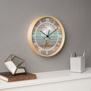 Horloge Design nautique en bois de plage avec palmiers