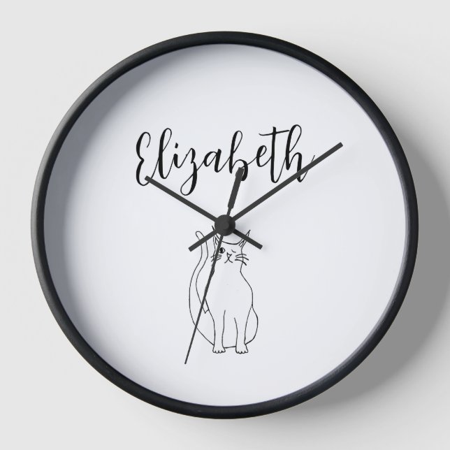 Horloge Dessin de chat Dessin noir blanc Winking Kitty (Recto)
