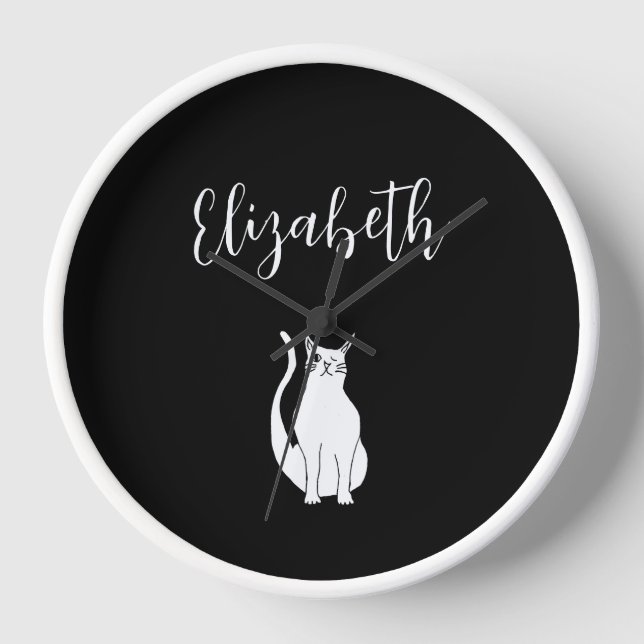 Horloge Dessin de chat Dessin noir blanc Winking Kitty (Recto)