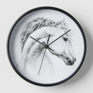 Horloge Dessin de crayon de portrait de cheval Art équestr