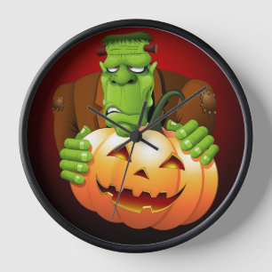 Horloge Dessin de Frankenstein Monster avec Citrouille
