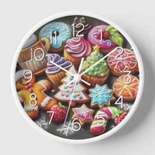 Horloge Dessin Pastel Dessin Noël Motif de vacances Cookie