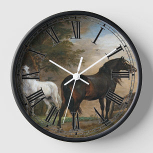 Horloge Deux chevaux dans le pâturage