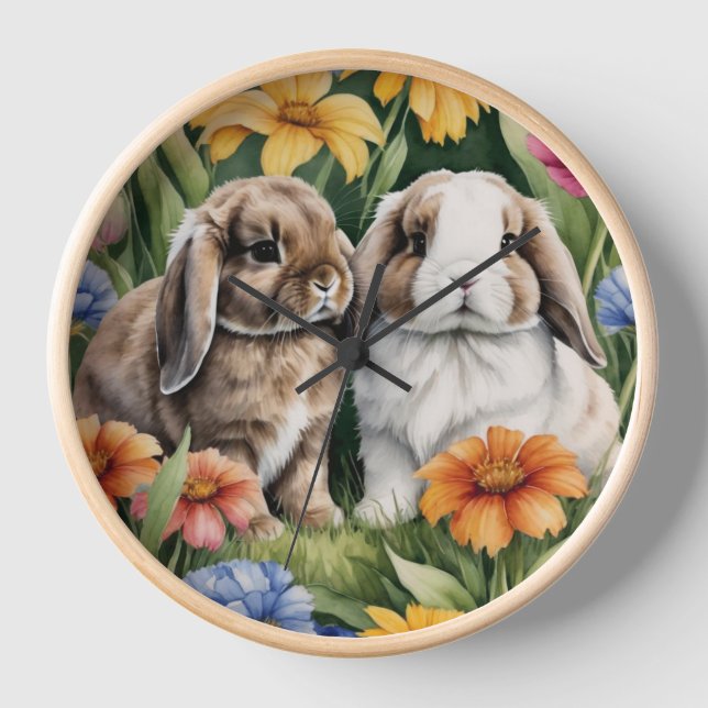 Horloge Deux lapins de lapin de lapin de petite lop (Recto)