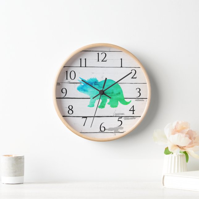 Horloge Dinosaure Tricératops Decor Rustic Shiplap (Maison)