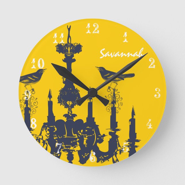 Horloge d'oiseau jaune moutarde personnalisée (Recto)