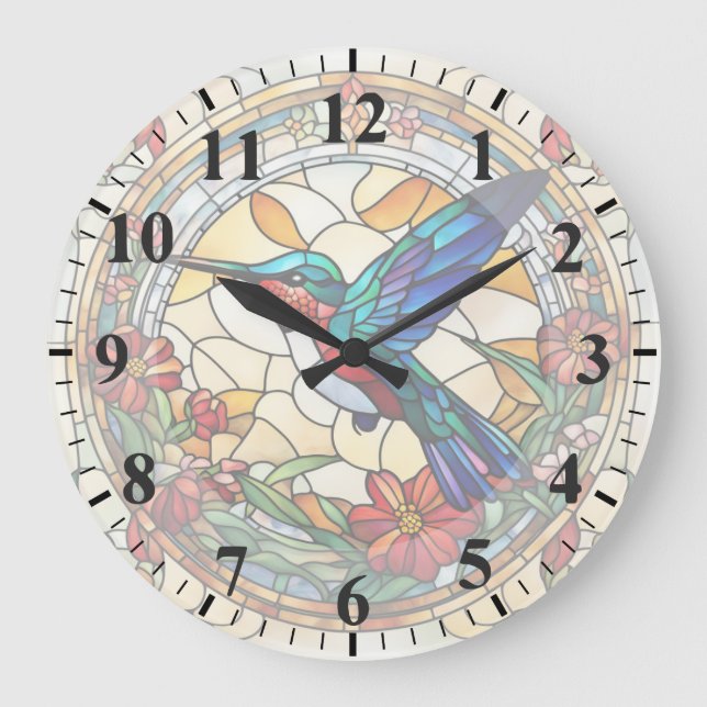 Horloge d'oiseaux en verre de colibri filé de rubi (Recto)