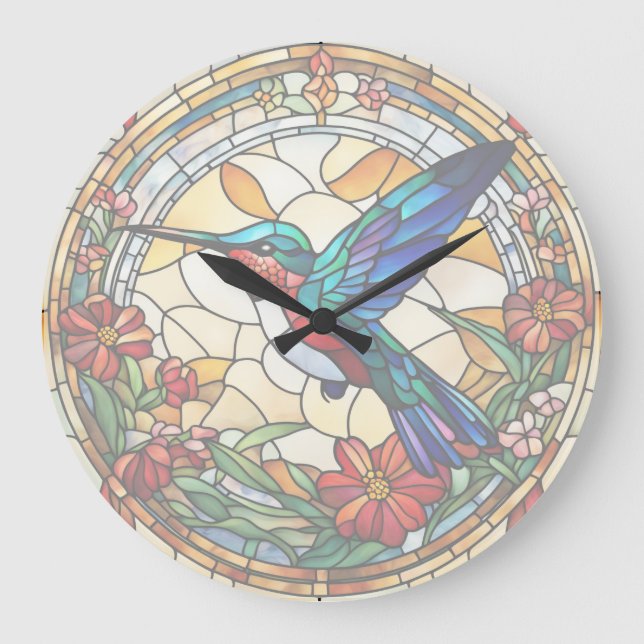 Horloge d'oiseaux en verre de colibri filé de rubi (Recto)