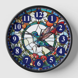 Horloge d'oiseaux en verre tendu bleu foncé
