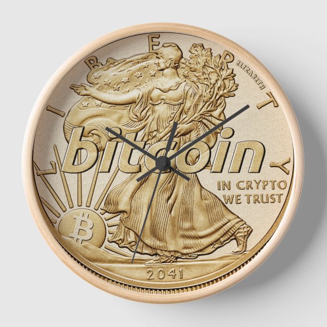 Horloge Dollar d'or Funny Bitcoin Cryptomonnaie HODL (Recto)