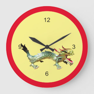 Horloge - Dragon Oriental dans cadre rouge