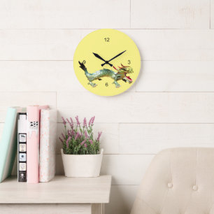 Horloge - Dragon oriental sur Jaune