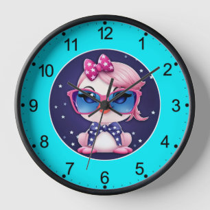 Horloge Drapeau Américain avec Dessin Animé de Flamant Ros