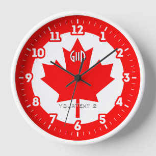 Horloge Drapeau canadien Feuille d'érable rouge sur