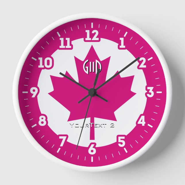 Horloge Drapeau canadien Fuchsia Feuille d'érable (Recto)