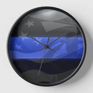 Horloge Drapeau de la ligne Bleu Mince Salut