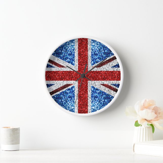 Horloge Drapeau rouge bleu blanc brillant parties scintill (Maison)