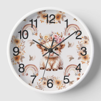 Horloge Dreamy Boho Highland Cow Nursery