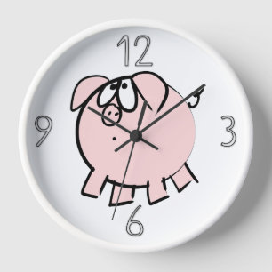 Horloge Drôle 4 Dessin Illustration Cochon Année Anniversa