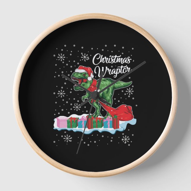 Horloge Drôle Noël Dinosaur Wraptor Velociraptor (Recto)