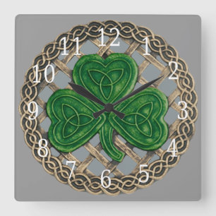 Horloge Du Carré Shamrock Gris Et Des Noeuds Celti