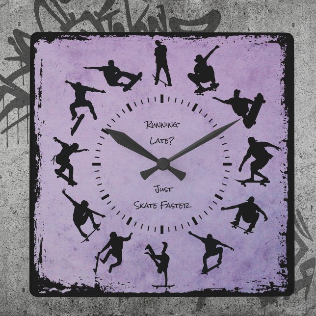 Horloge du Garçon Patineur de temps de moulage vio (Grind Time Custom Skater Boy Clock Purple)